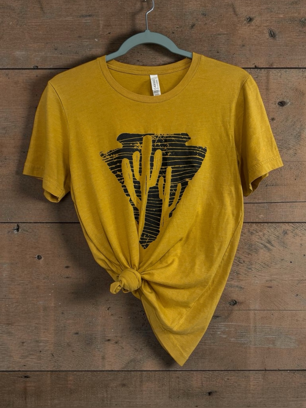 Mustard Short-Sleeve Graphic Tee with Cactus Motif - Women